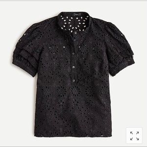 J. Crew Short Sleeve Eyelet Puff Sleeve Top